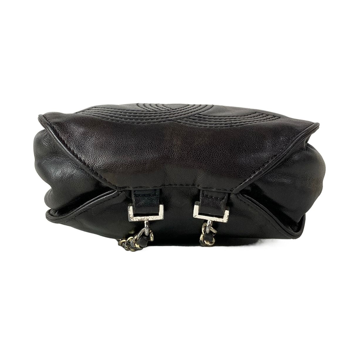 Chanel Backpack Black CC Logo Embroidery Silver Chain Shoulder Lambskin — view 5