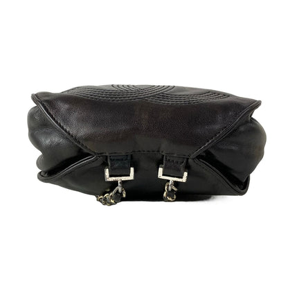 Chanel Backpack Black CC Logo Embroidery Silver Chain Shoulder Lambskin — view 5