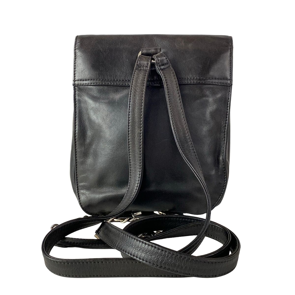 Chanel Backpack Black CC Logo Embroidery Silver Chain Shoulder Lambskin — view 3