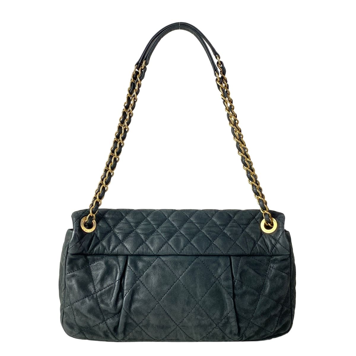 Chanel Shoulder Bag Single Flap Quilted Black Chain Matte Gold Leather — view 3