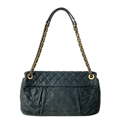 Chanel Shoulder Bag Single Flap Quilted Black Chain Matte Gold Leather — view 3