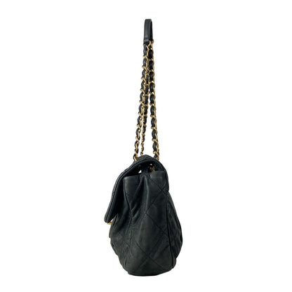 Chanel Shoulder Bag Single Flap Quilted Black Chain Matte Gold Leather — view 4
