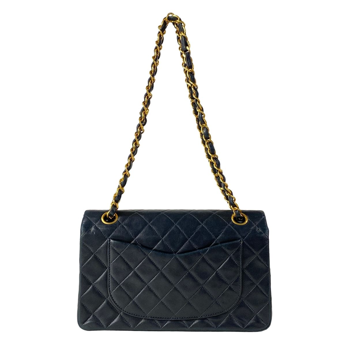 Chanel Shoulder Bag Double Flap Quilted Black Chain Gold Lambskin — view 3