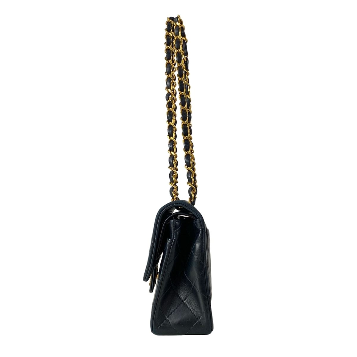 Chanel Shoulder Bag Double Flap Quilted Black Chain Gold Lambskin — view 4