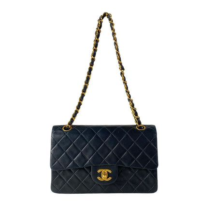 Chanel Shoulder Bag Double Flap Quilted Black Chain Gold Lambskin