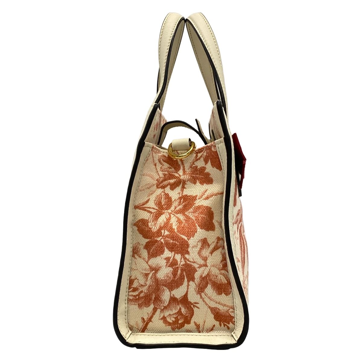 Gucci Tote GG Ribbon Ivory Pink Floral Leather — view 2