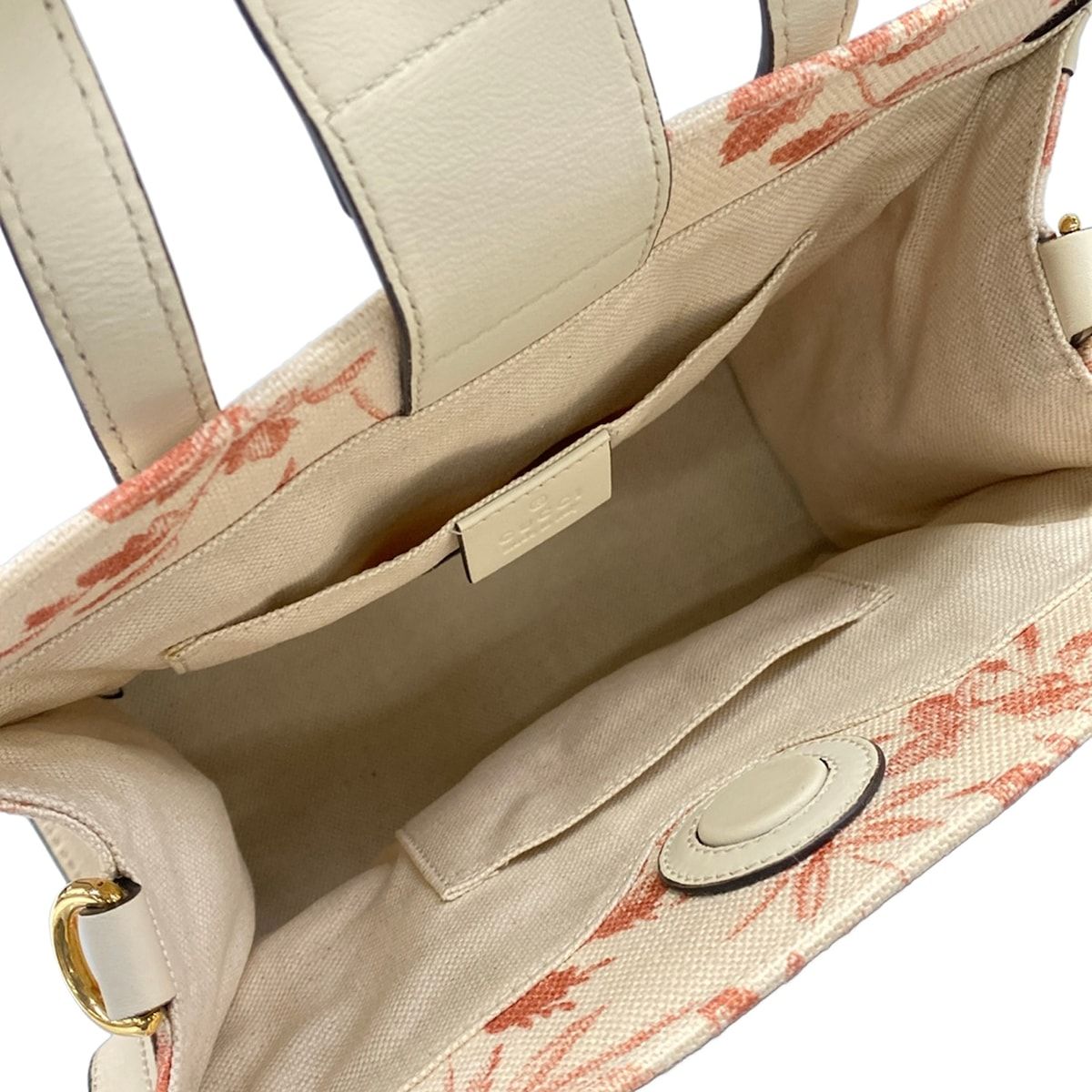 Gucci Tote GG Ribbon Ivory Pink Floral Leather — view 7