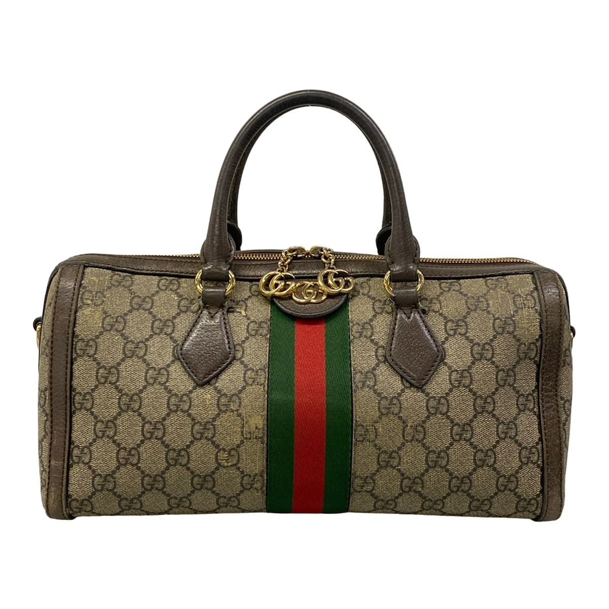 Gucci Handbag Ophidia Medium Top Handle Bag Beige Dark Brown Leather