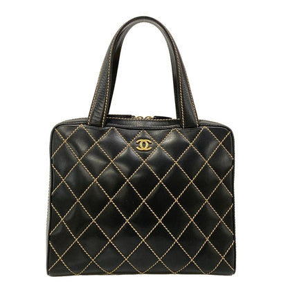 Chanel Handbag Wild Stitch Black Matte Gold Leather
