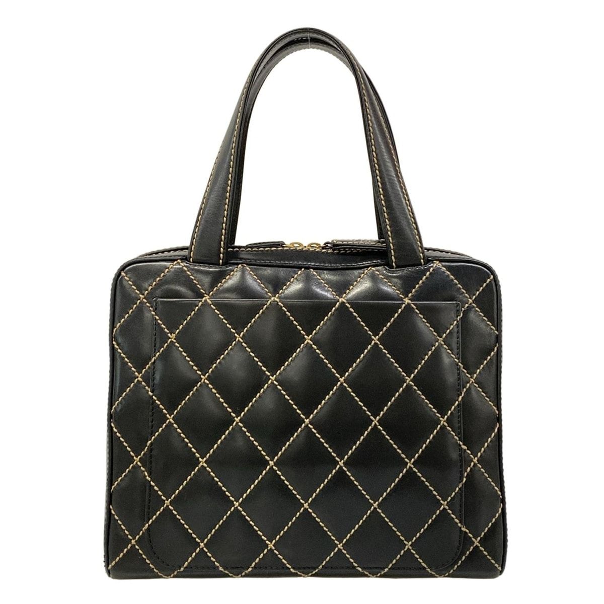 Chanel Handbag Wild Stitch Black Matte Gold Leather — view 3