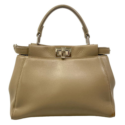 Fendi Handbag Peekaboo Iconic Small Beige Leather