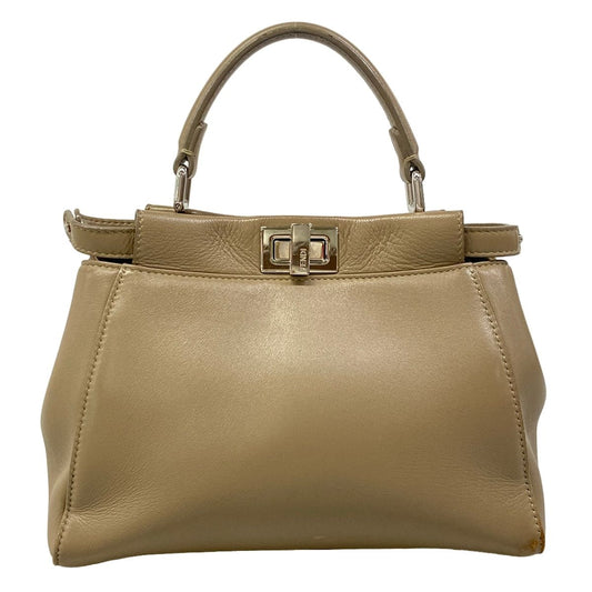 Fendi Handbag Peekaboo Iconic Small Beige Leather