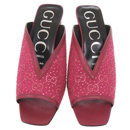 Gucci Logo Sandals Leather Rhinestone Wine Heels — view 3