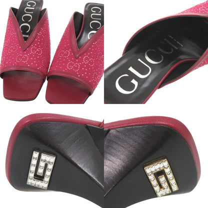 Gucci Logo Sandals Leather Rhinestone Wine Heels — view 8
