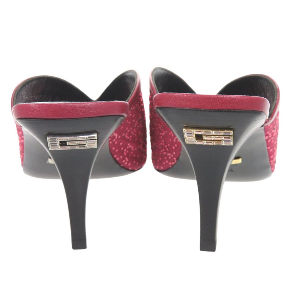 Gucci Logo Sandals Leather Rhinestone Wine Heels — view 4