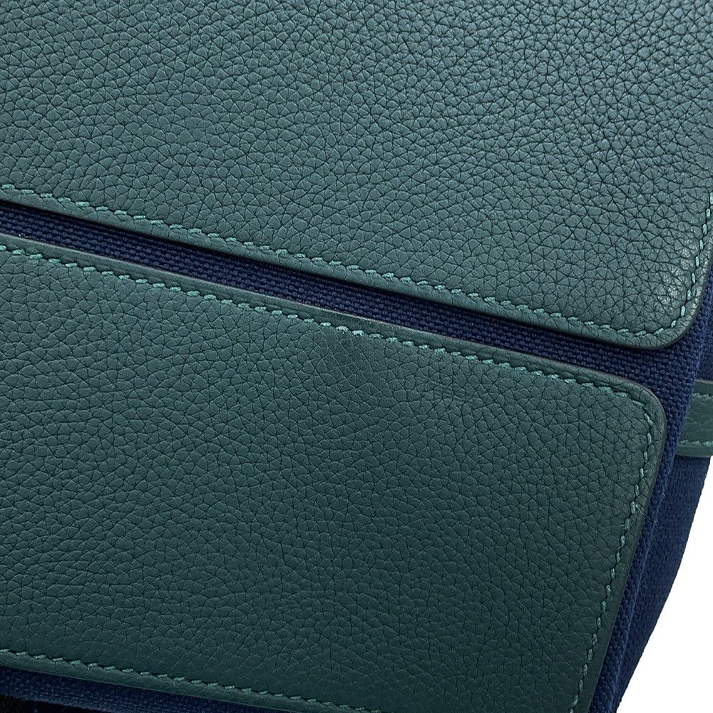 Hermes Tote Fourre Tout M S Blue Marine Vert Moyen Toile Military Togo — view 7