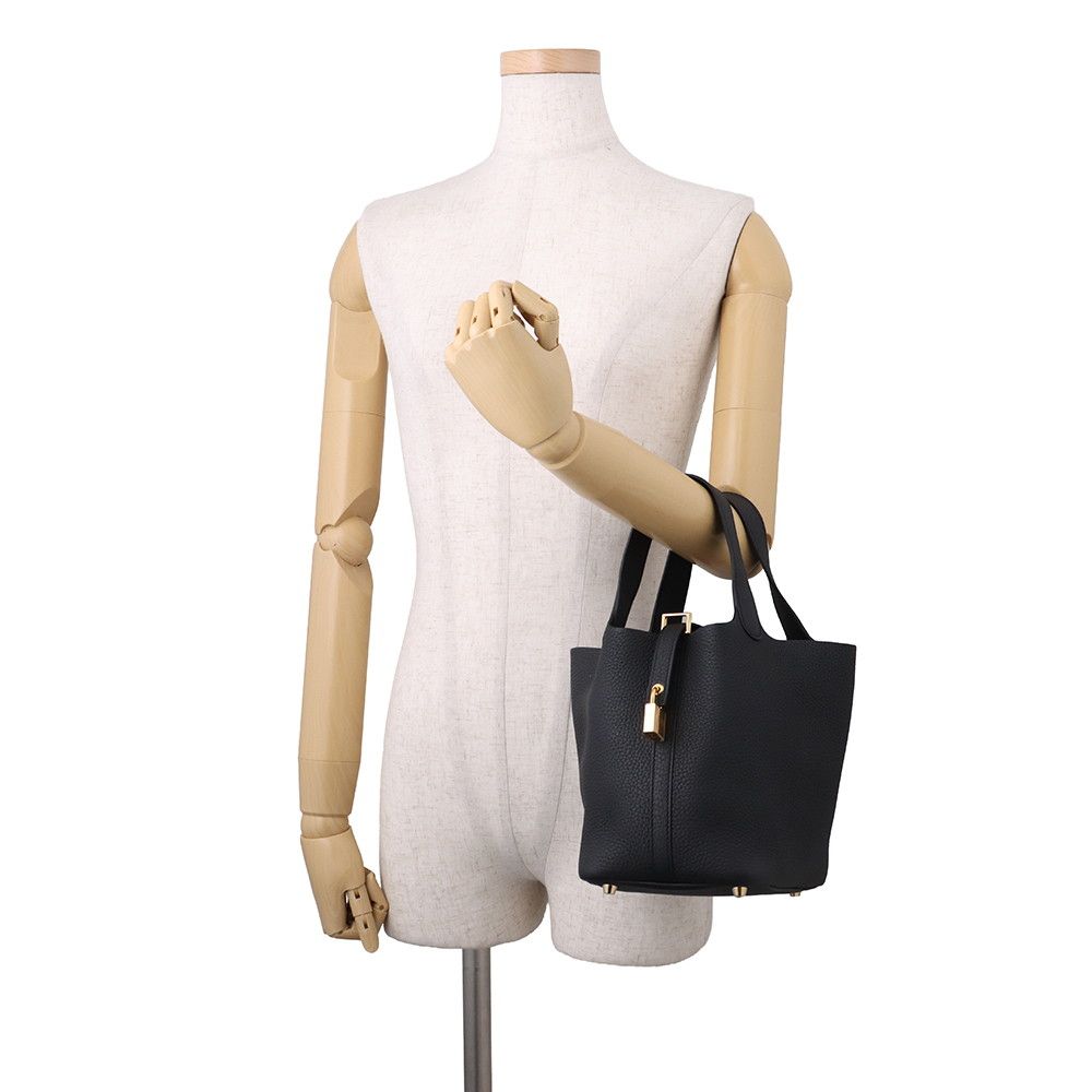 Hermes Handbag Picotin Lock PM Black Gold Taurillon Clemence — view 4