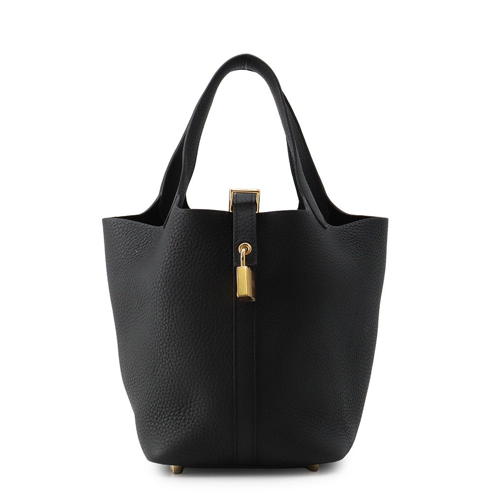 Hermes Handbag Picotin Lock PM Black Gold Taurillon Clemence