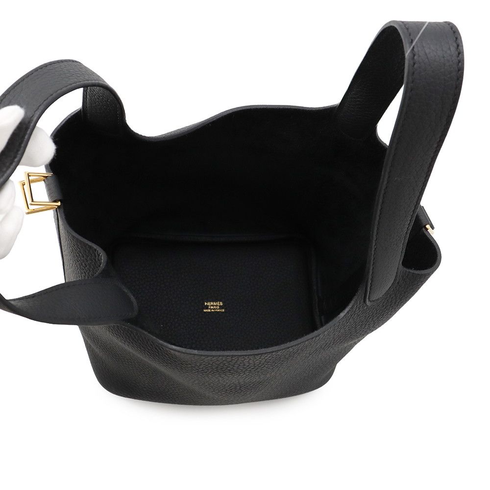 Hermes Handbag Picotin Lock PM Black Gold Taurillon Clemence — view 5