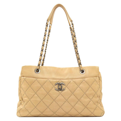 Chanel CC Logo Wild Stitch Silver Shoulder Bag Calfskin