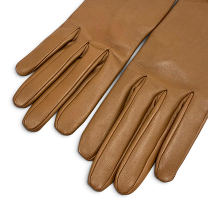 Hermes Lambskin Lining Silk 100% Gold Kelly Gloves Brown 6.5 — view 5