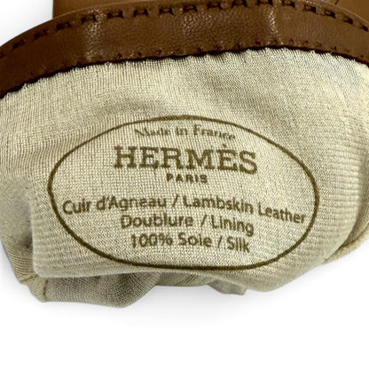 Hermes Lambskin Lining Silk 100% Gold Kelly Gloves Brown 6.5 — view 7