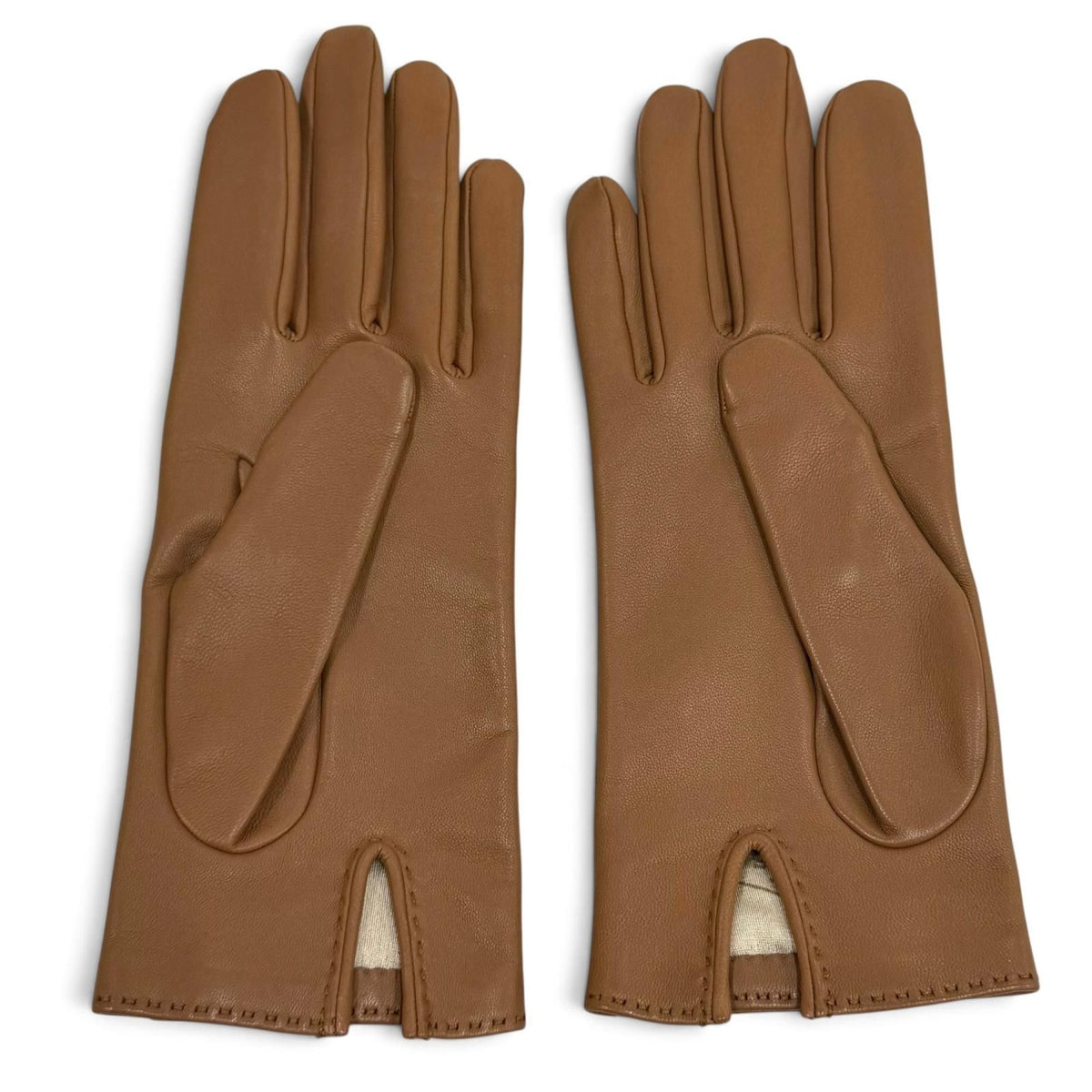 Hermes Lambskin Lining Silk 100% Gold Kelly Gloves Brown 6.5 — view 3