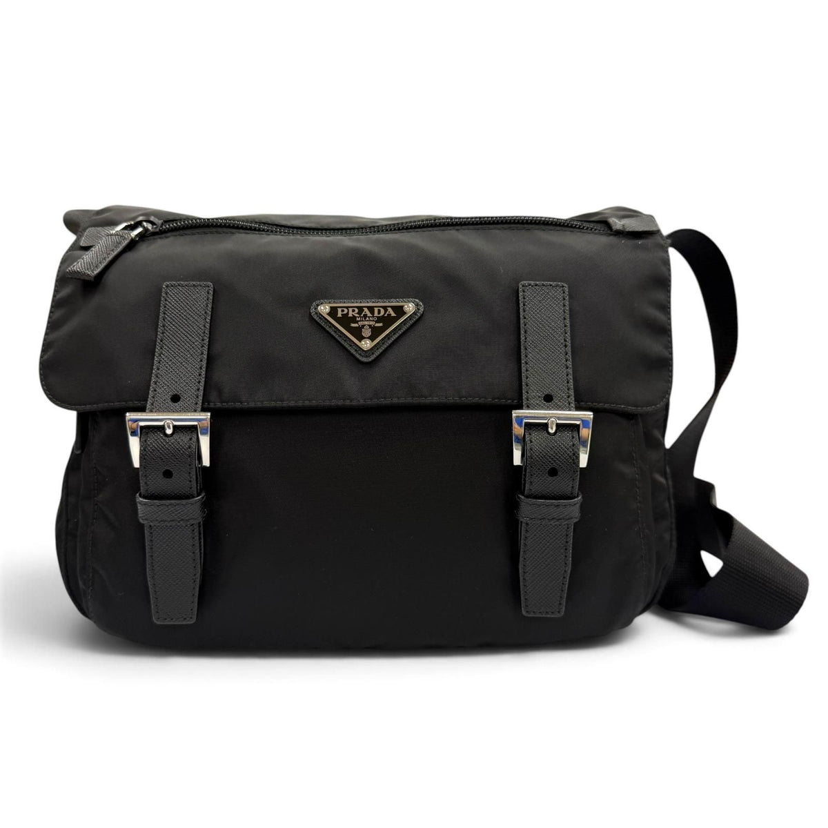 Prada Nylon Leather Re-Nylon Shoulder Bag Black