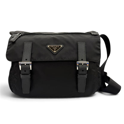 Prada Nylon Leather Re-Nylon Shoulder Bag Black