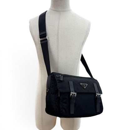 Prada Nylon Leather Re-Nylon Shoulder Bag Black — view 3