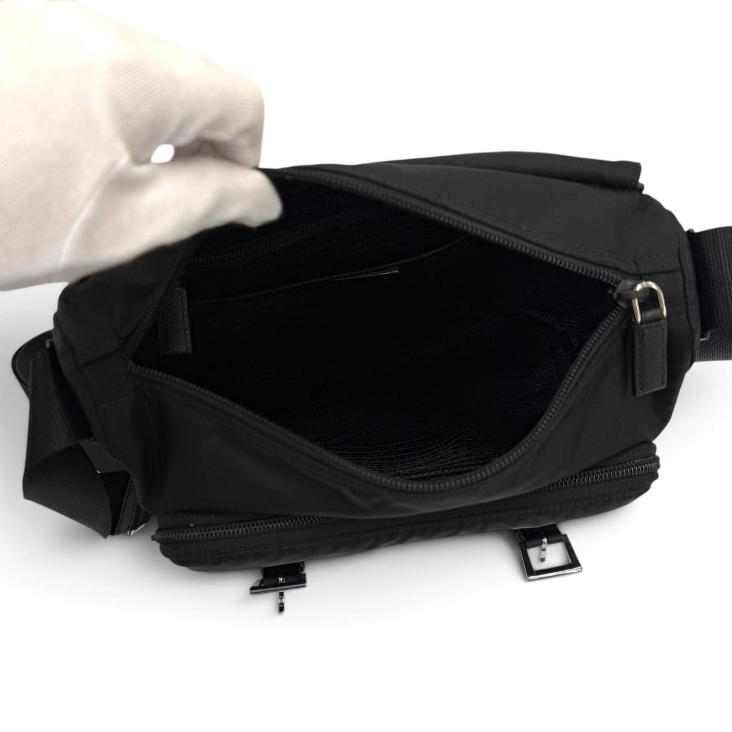 Prada Nylon Leather Re-Nylon Shoulder Bag Black — view 7