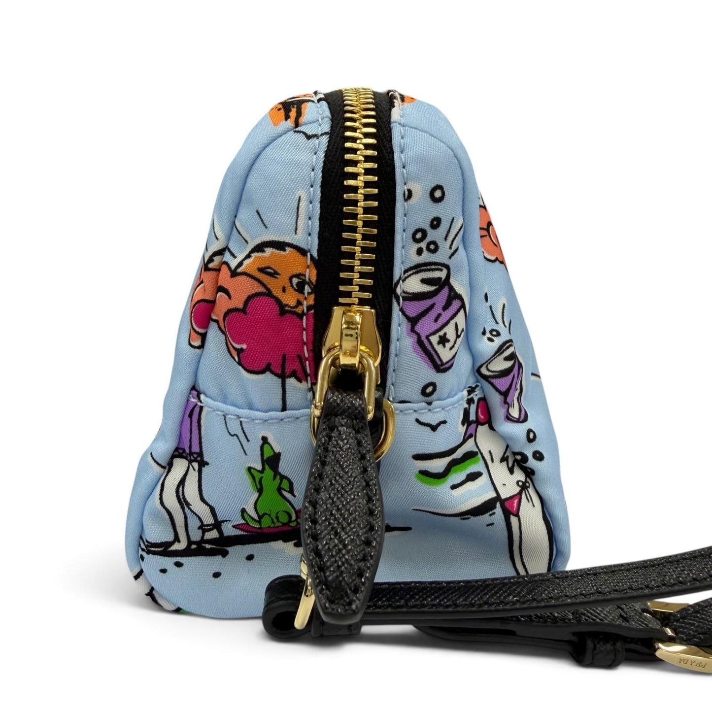 Prada Triangle Logo Re-Nylon Surf Print Makeup Pouch Blue with Wristlet — view 4