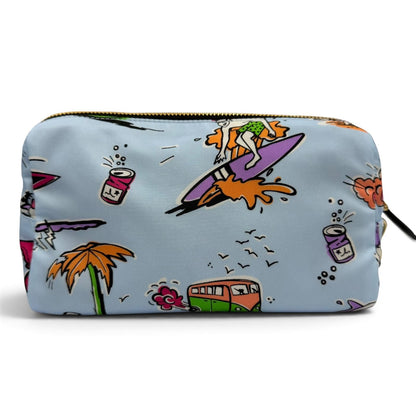 Prada Triangle Logo Re-Nylon Surf Print Makeup Pouch Blue with Wristlet — view 3