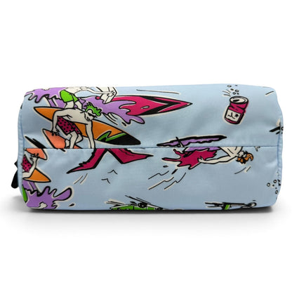 Prada Triangle Logo Re-Nylon Surf Print Makeup Pouch Blue with Wristlet — view 5
