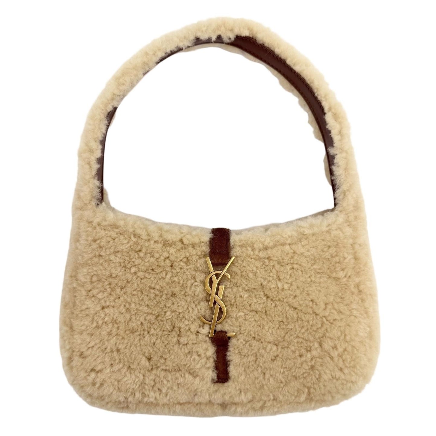 Saint Laurent Paris le 5 7 Mini Hobo Fleece Handbag Shearling Suede Leather