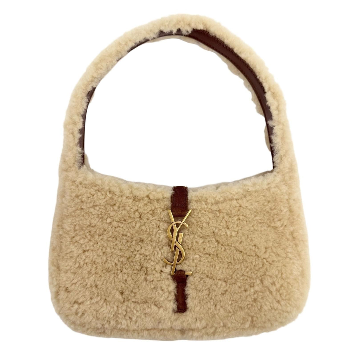 Saint Laurent Paris le 5 7 Mini Hobo Fleece Handbag Shearling Suede Leather
