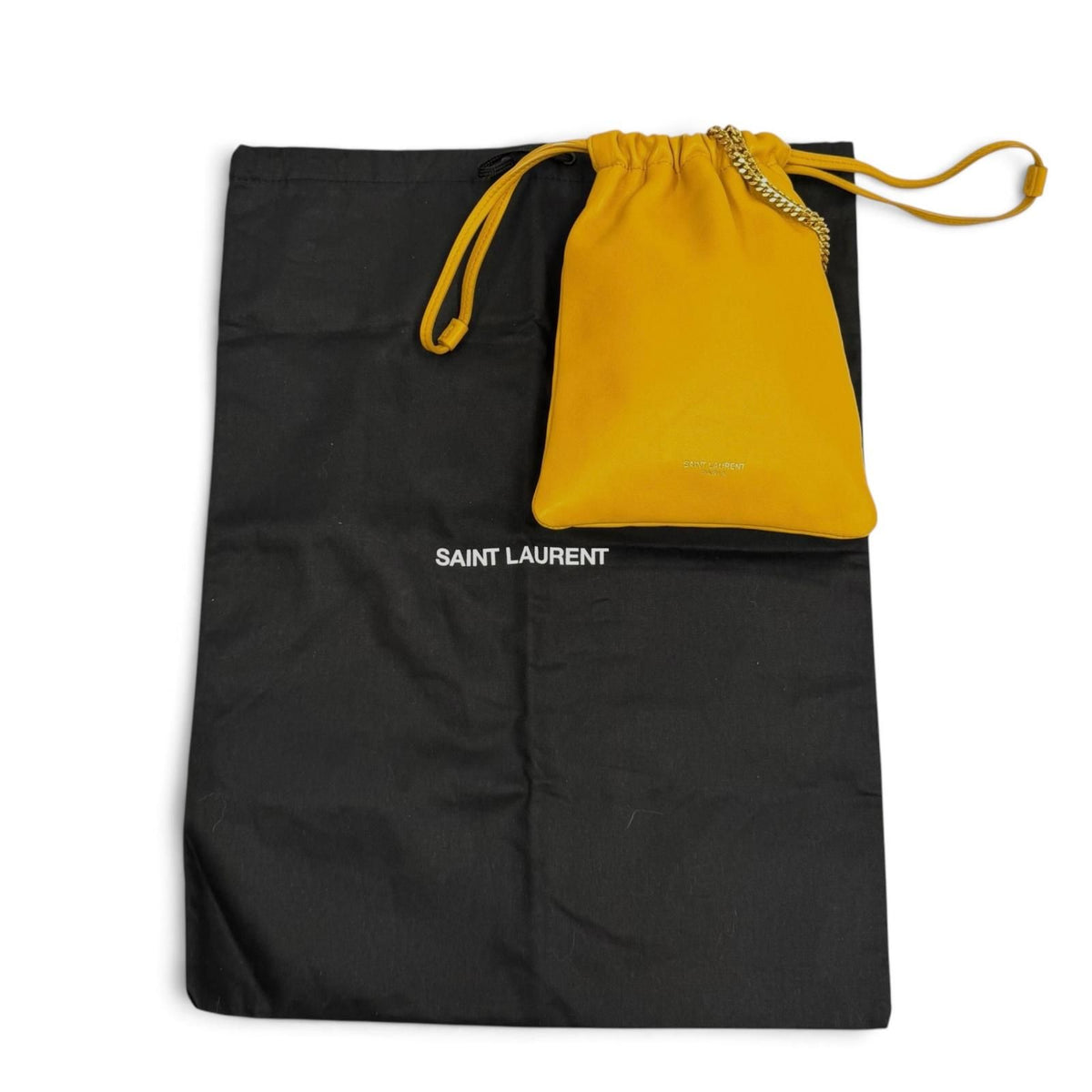 Saint Laurent Paris Drawstring Leather Chain Shoulder Bag Yellow — view 2
