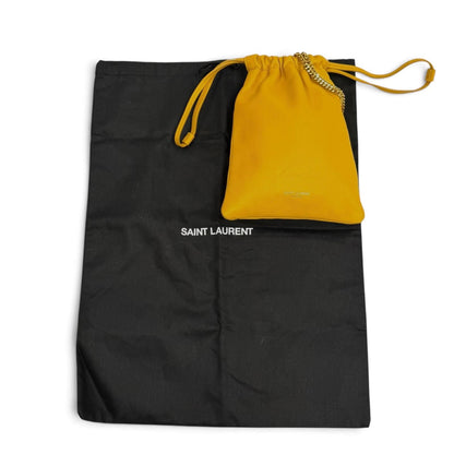 Saint Laurent Paris Drawstring Leather Chain Shoulder Bag Yellow — view 2
