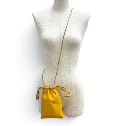 Saint Laurent Paris Drawstring Leather Chain Shoulder Bag Yellow — view 3