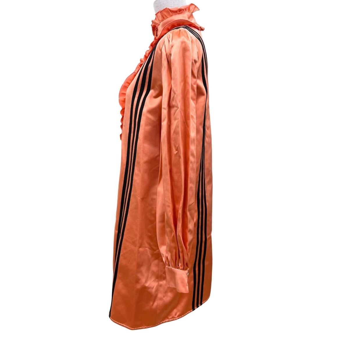 Gucci x Adidas Silk 100% Ruffle Long Sleeve Shirt Dress Orange 42 — view 3