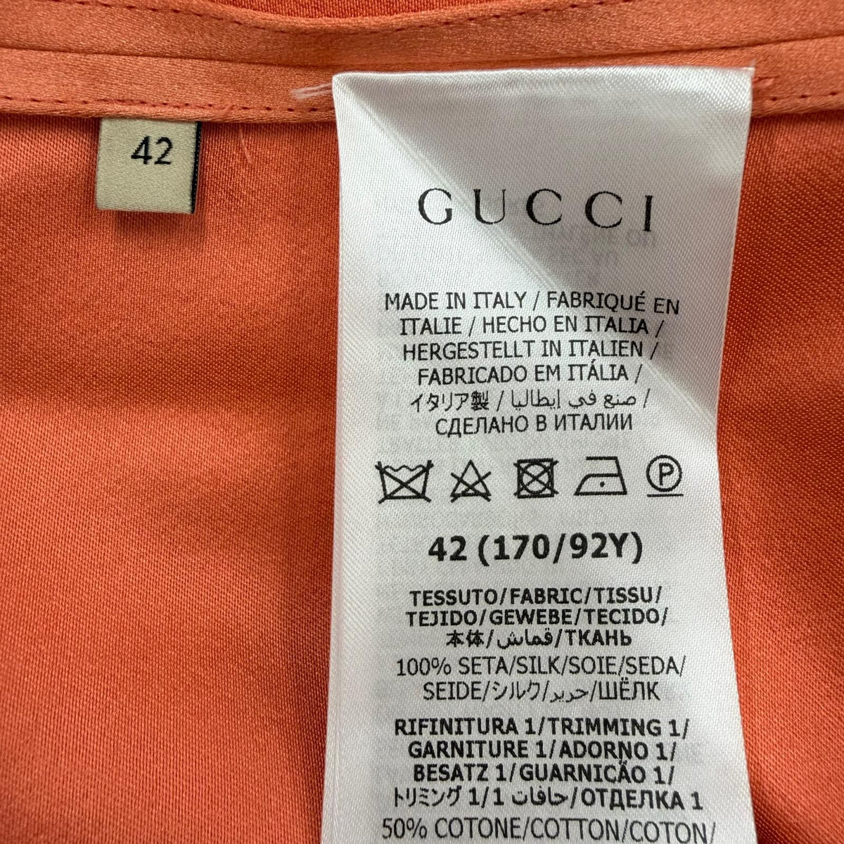 Gucci x Adidas Silk 100% Ruffle Long Sleeve Shirt Dress Orange 42 — view 7