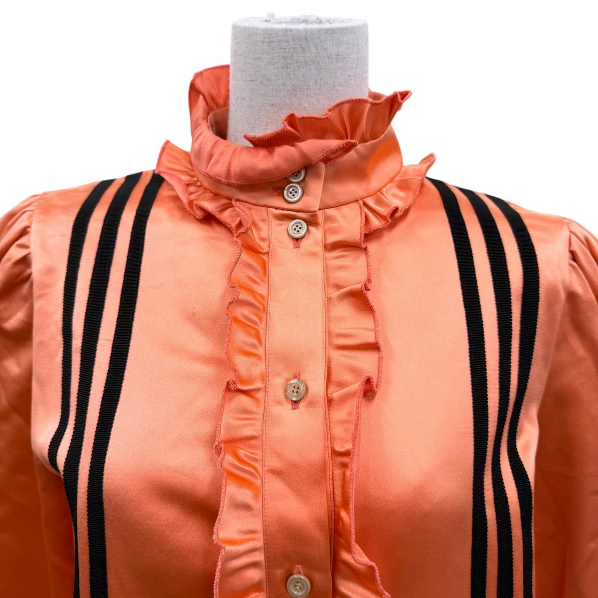 Gucci x Adidas Silk 100% Ruffle Long Sleeve Shirt Dress Orange 42 — view 2