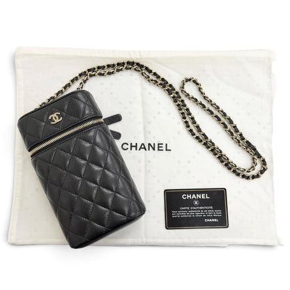 Chanel Caviar Leather Quilted Vanity Phone Chain Shoulder Bag Black Gold — view 2