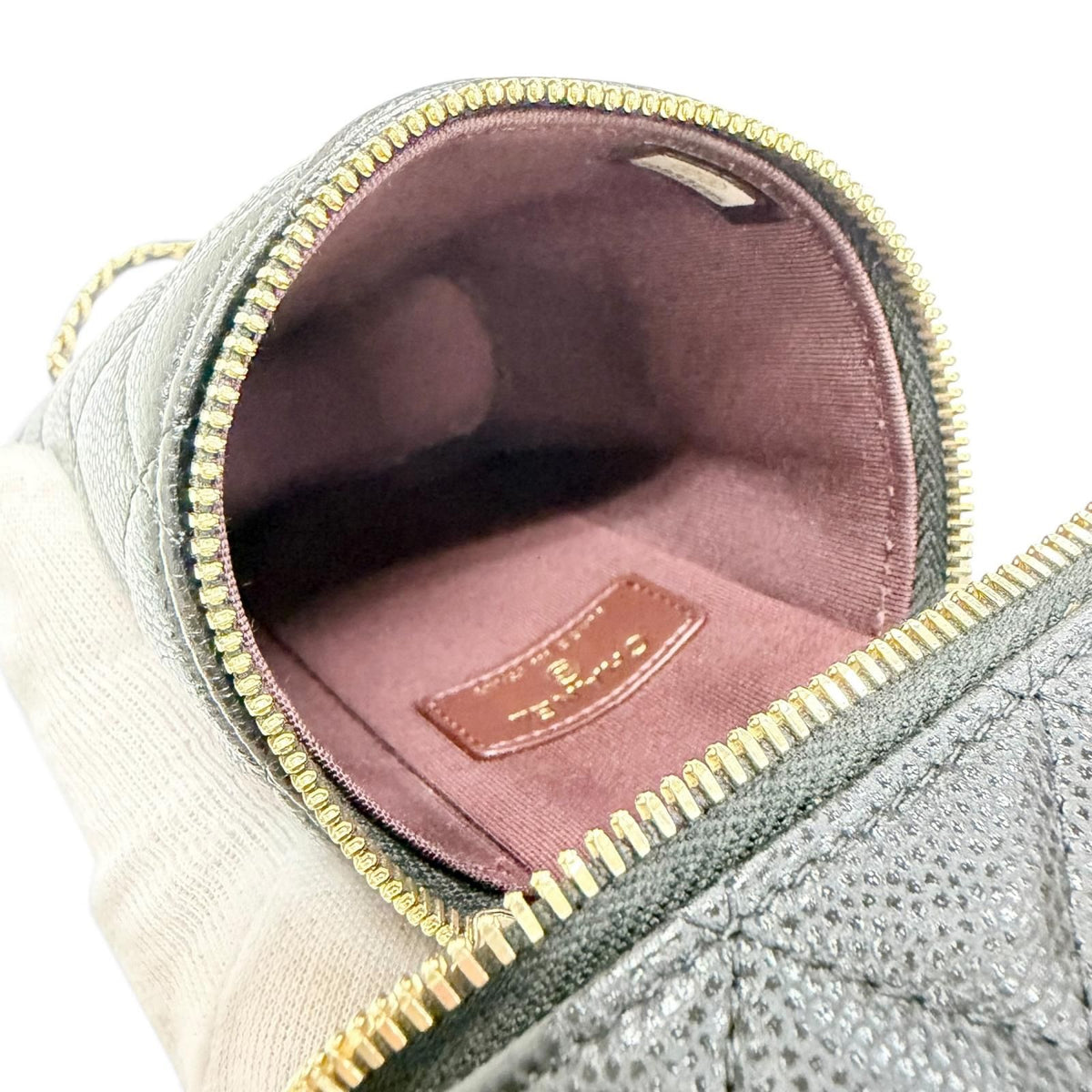 Chanel Caviar Leather Quilted Vanity Phone Chain Shoulder Bag Black Gold — view 7