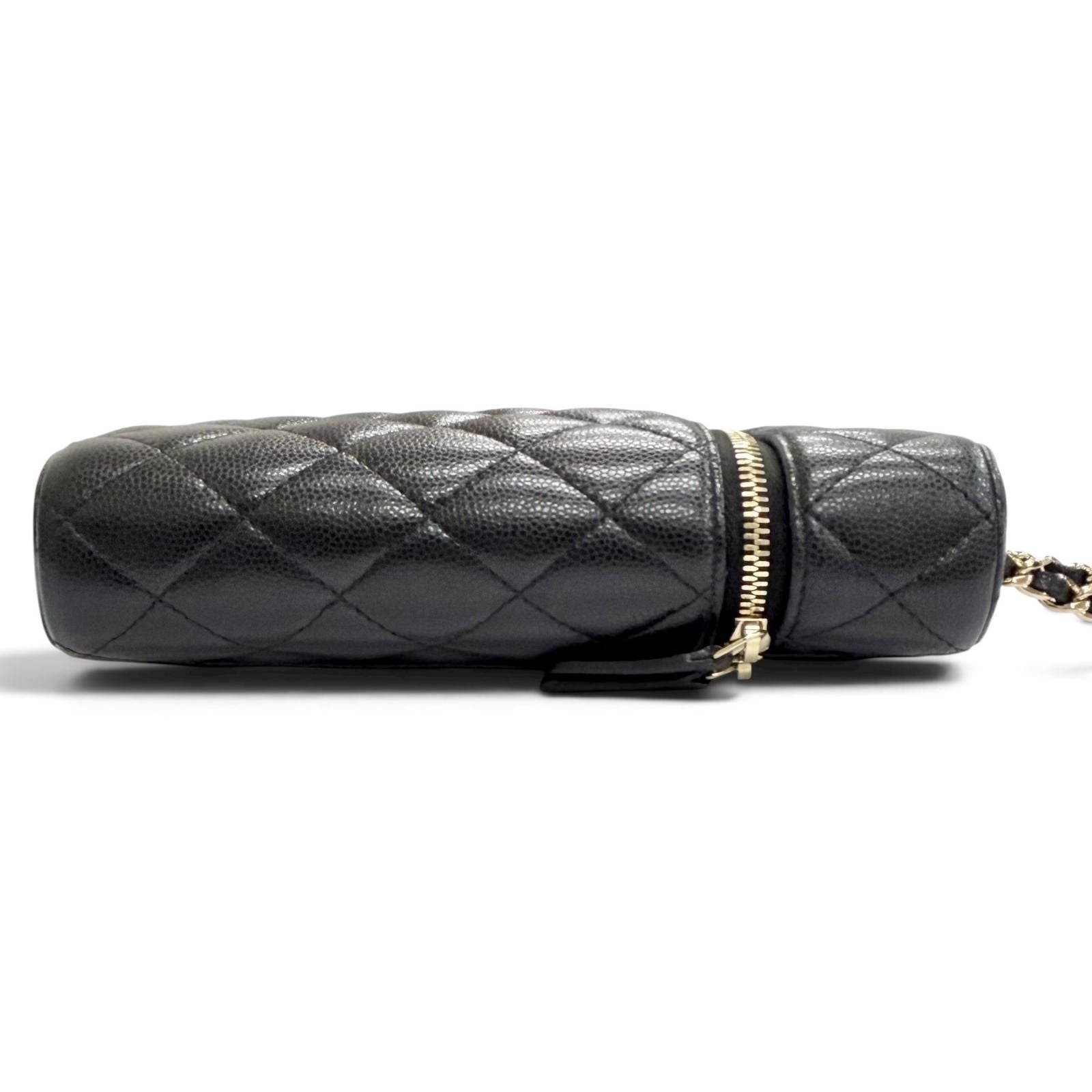 Chanel Caviar Leather Quilted Vanity Phone Chain Shoulder Bag Black Gold — view 5
