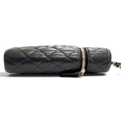 Chanel Caviar Leather Quilted Vanity Phone Chain Shoulder Bag Black Gold — view 5