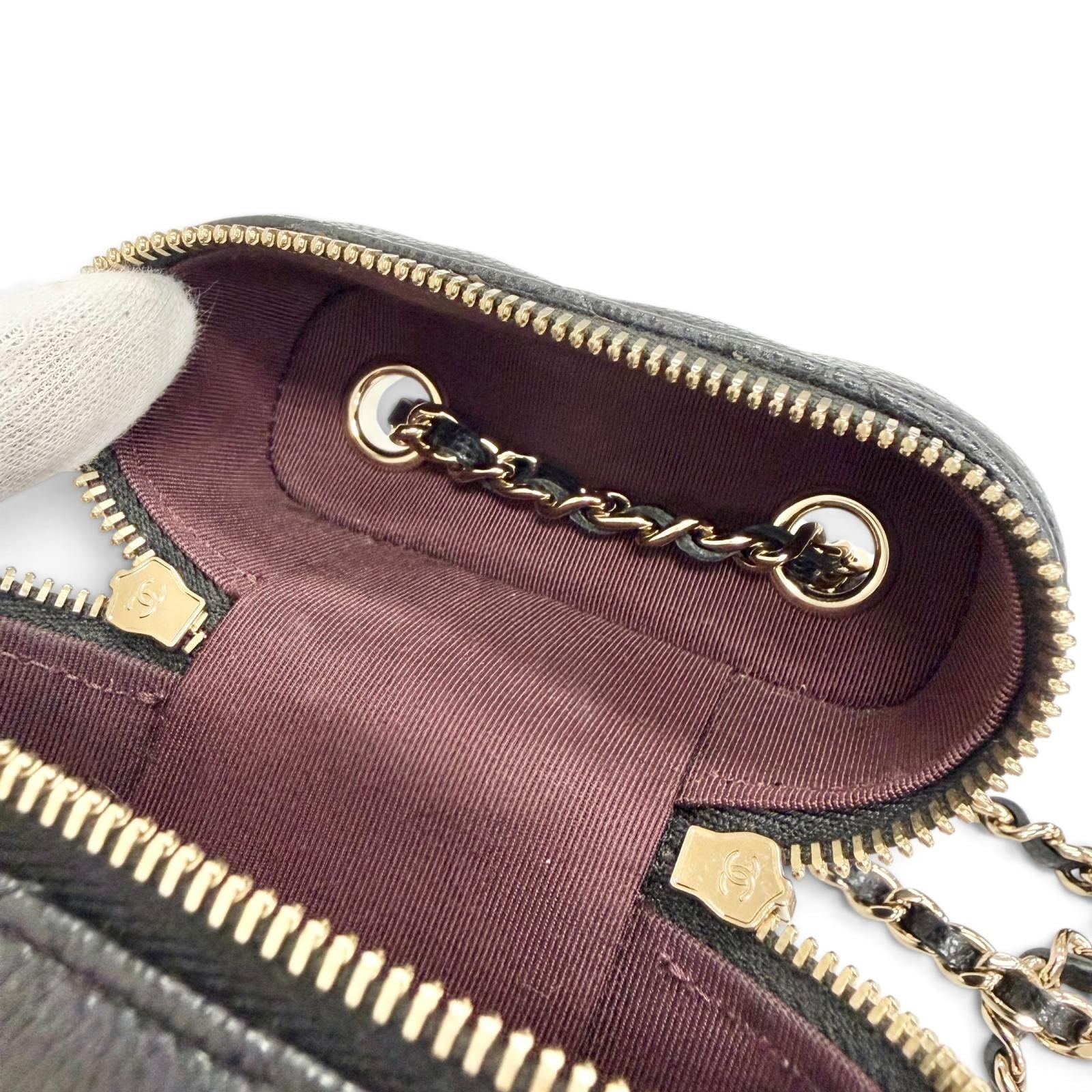 Chanel Caviar Leather Quilted Vanity Phone Chain Shoulder Bag Black Gold — view 8