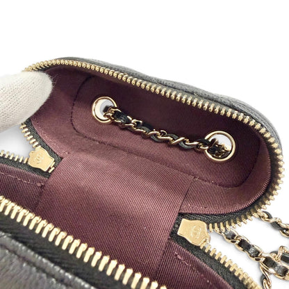 Chanel Caviar Leather Quilted Vanity Phone Chain Shoulder Bag Black Gold — view 8