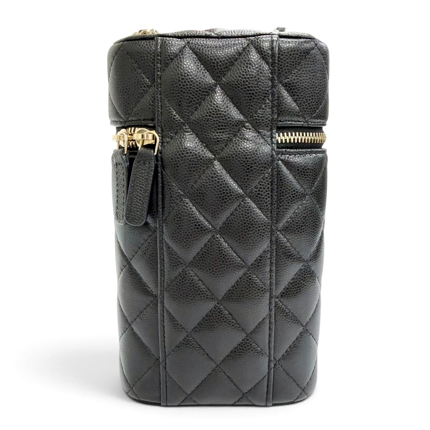 Chanel Caviar Leather Quilted Vanity Phone Chain Shoulder Bag Black Gold — view 4