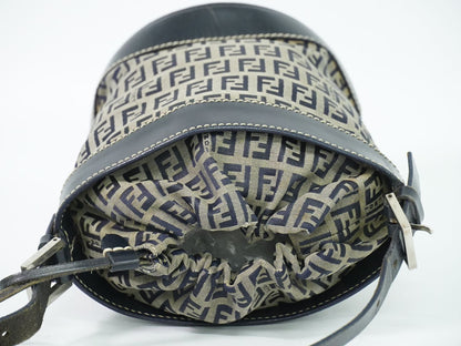 Fendi Zucchino Drawstring Shoulder Bag Canvas Leather Navy — view 5